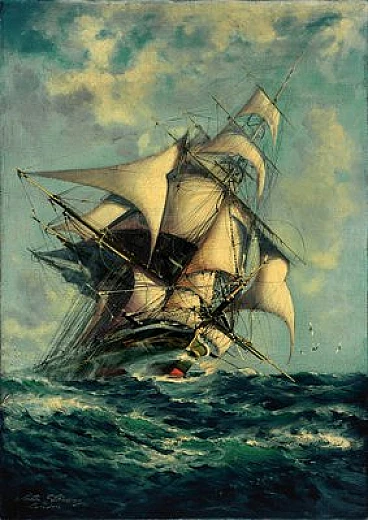 London Sailing Ship by John Stevens, oil on canvas, late 20th century