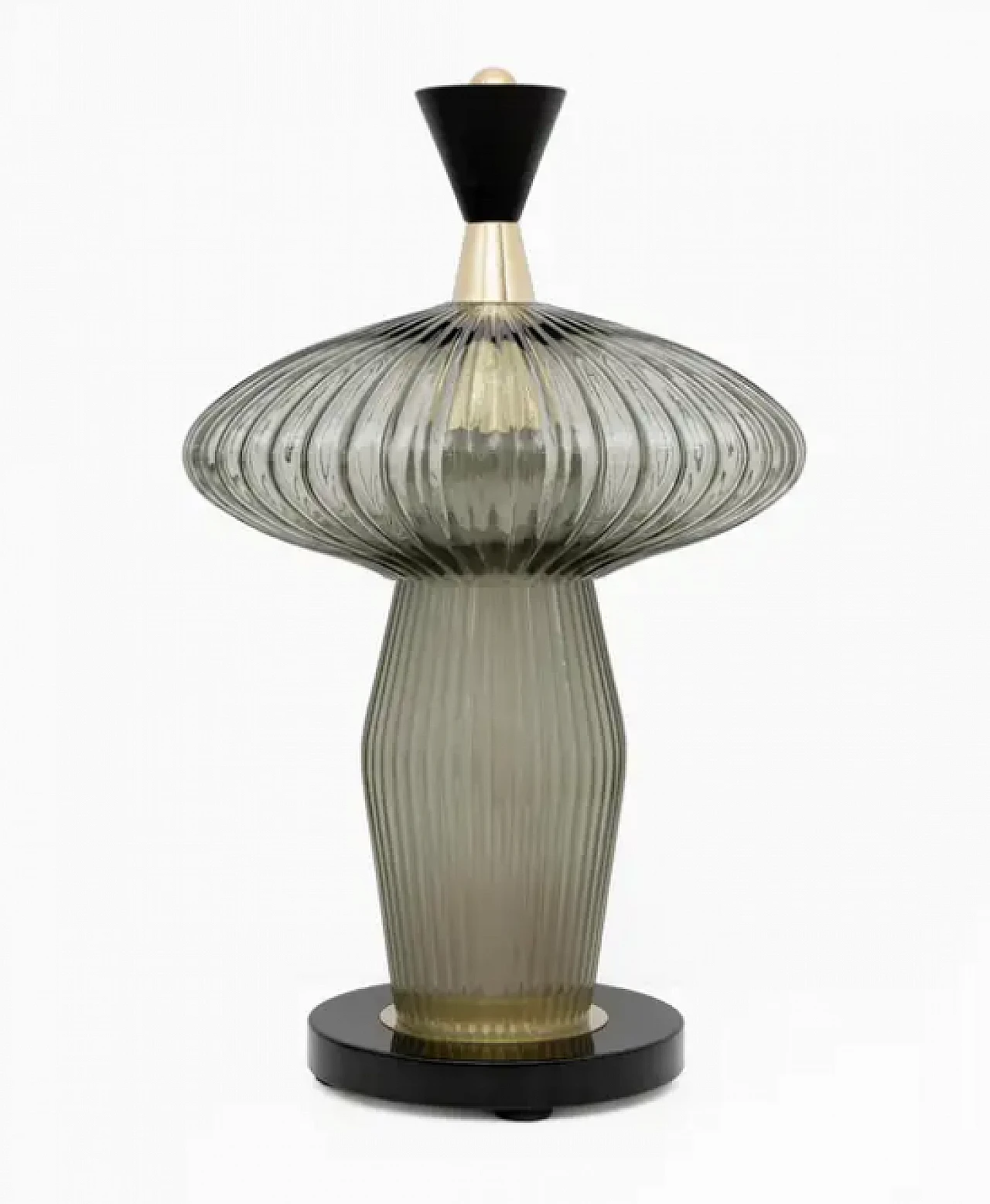 Pair of mushroom-shaped glass and brass lamps, 2000s 3