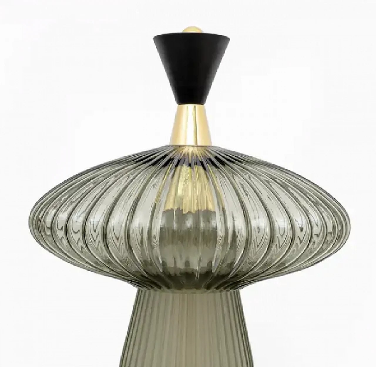 Pair of mushroom-shaped glass and brass lamps, 2000s 5