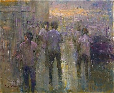 In the City by Renato Criscuolo, oil on canvas, 2000s