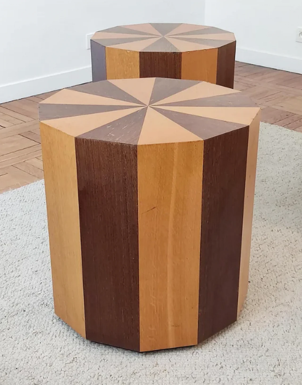 Pair of geomtric wooden coffee tables, 1980s 1