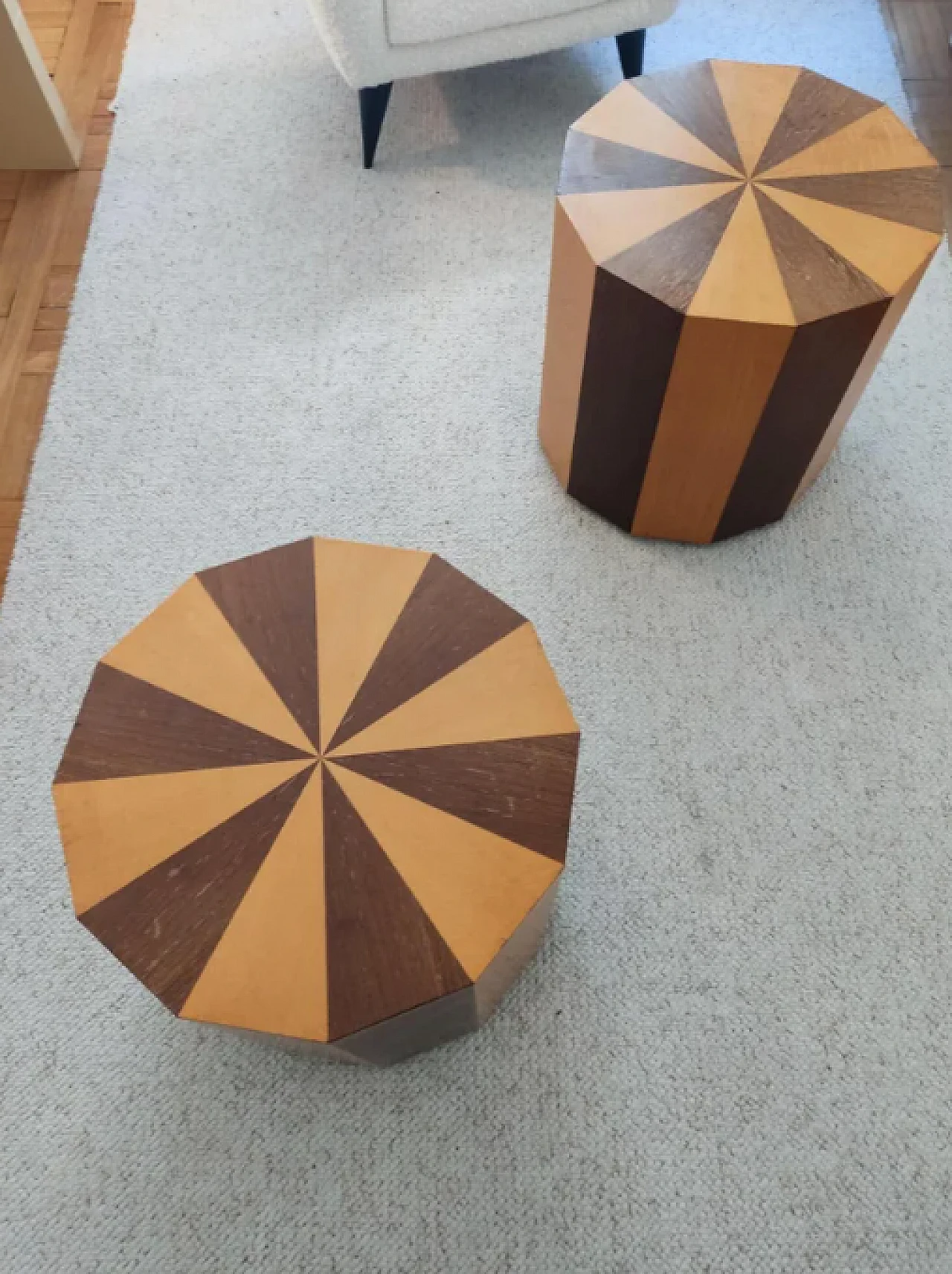 Pair of geomtric wooden coffee tables, 1980s 6