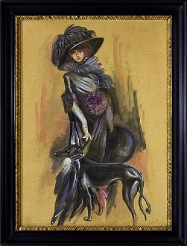 Portrait of Luisa Casati by Giovanni Frattini, oil on paper, 1990s