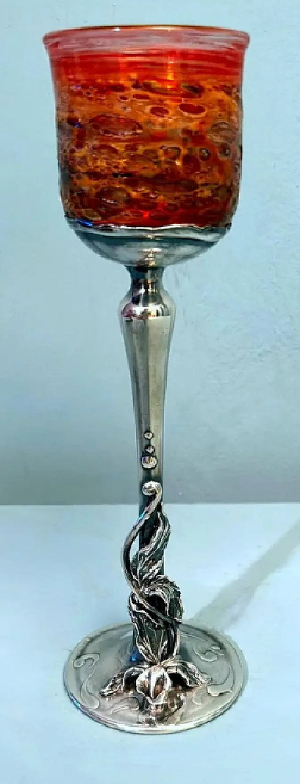 Pulegoso Murano glass chalice with silver stem, 1930s 2