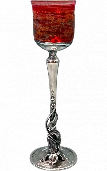 Pulegoso Murano glass chalice with silver stem, 1930s