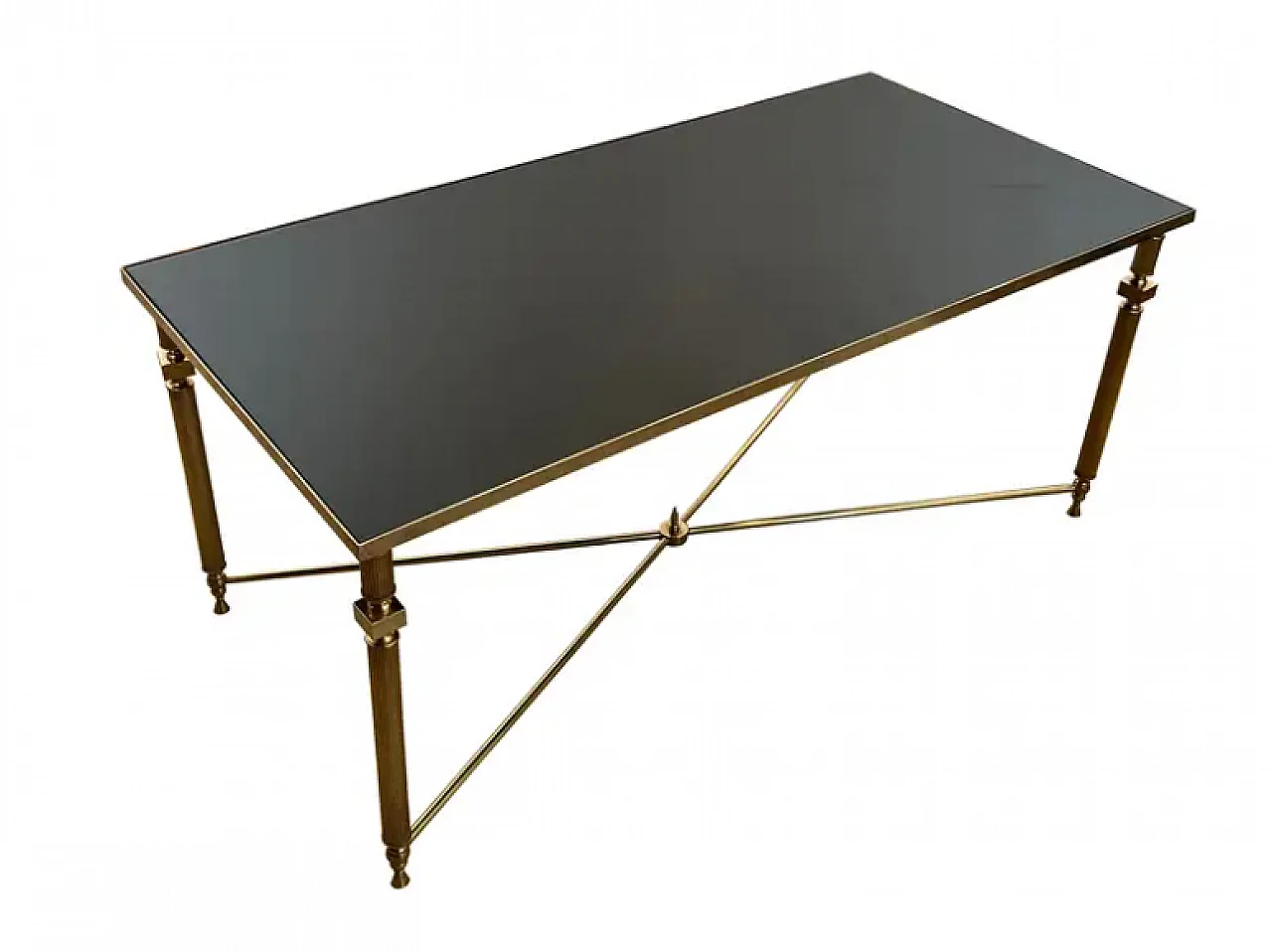 Brass coffee table with glass top, Maison Jansen style, 1940s 1