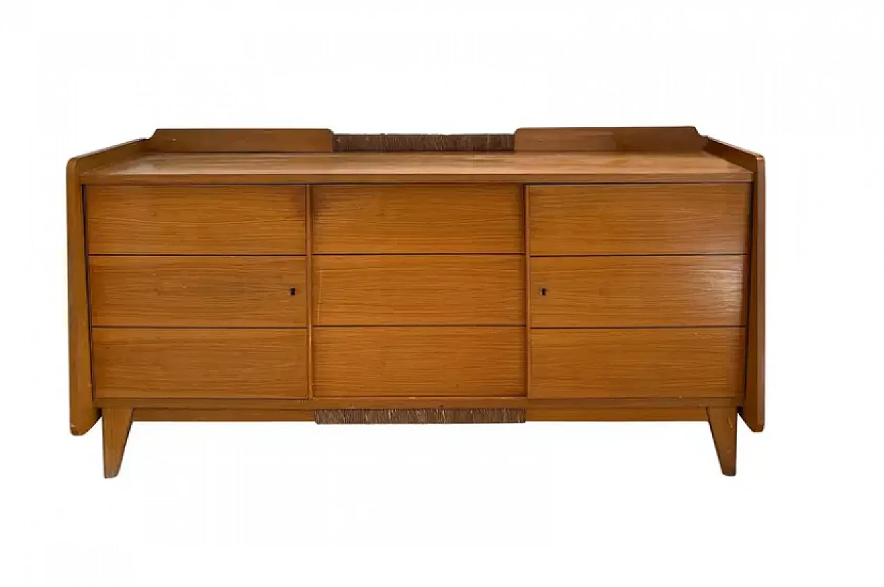 Credenza francese in pino e rattan, anni '70 1