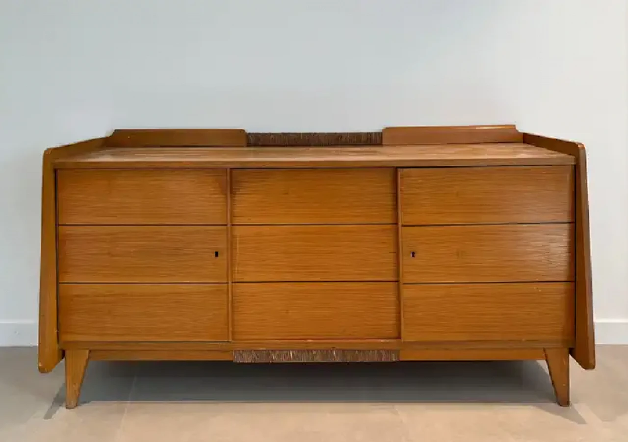 Credenza francese in pino e rattan, anni '70 2