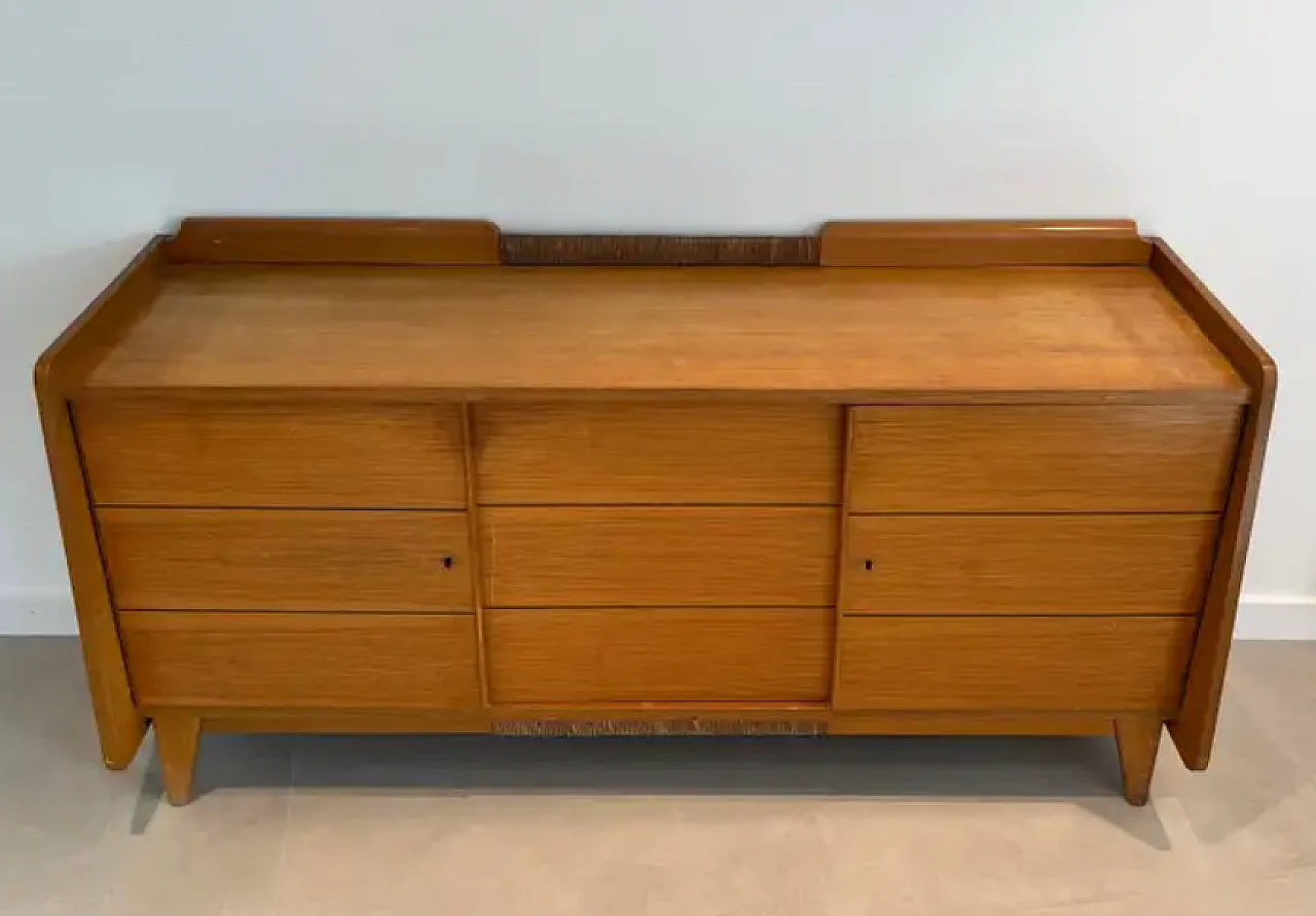 Credenza francese in pino e rattan, anni '70 3