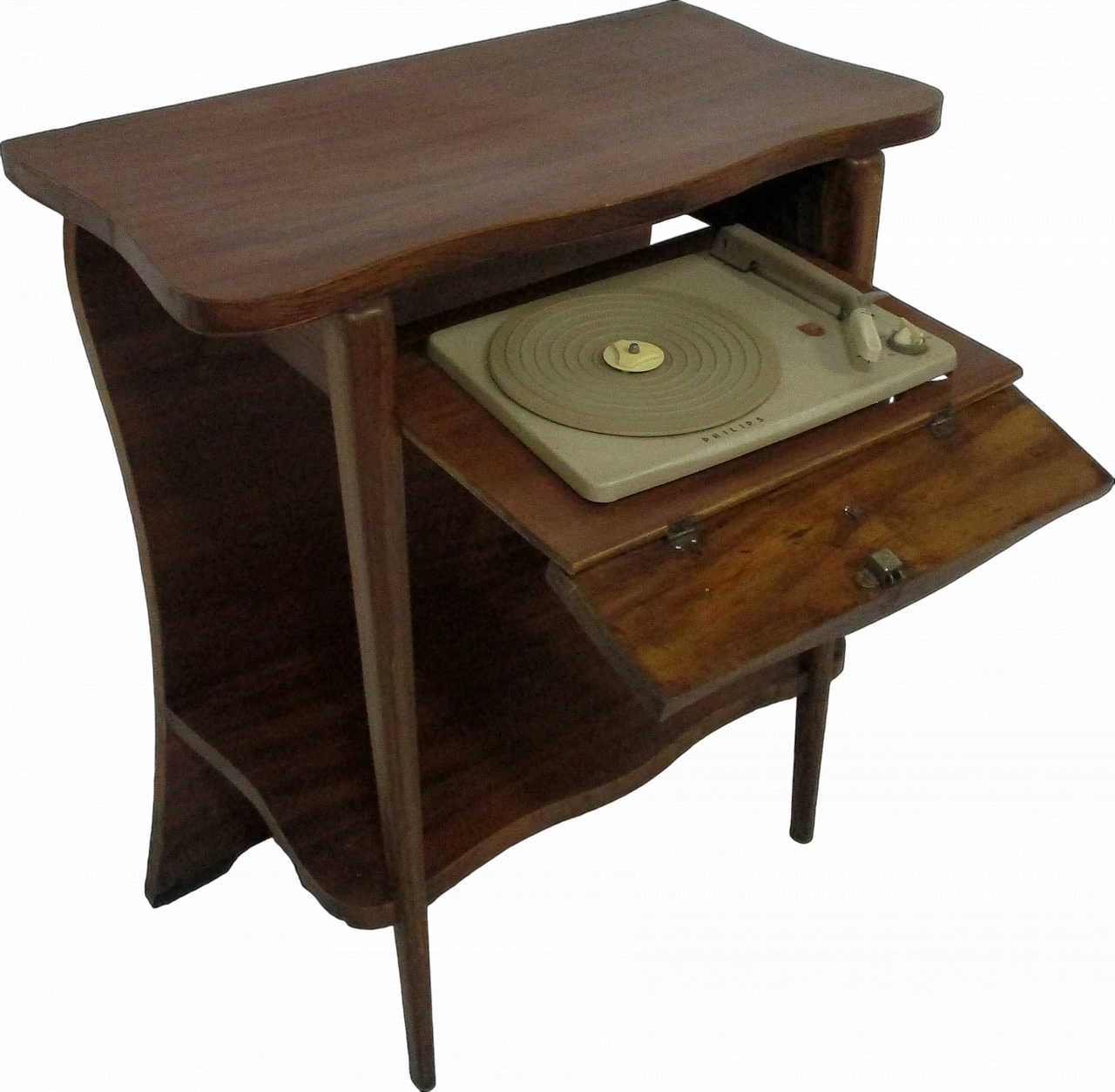 Tavolino con Giradischi Philips in legno di rovere, anni '50 10