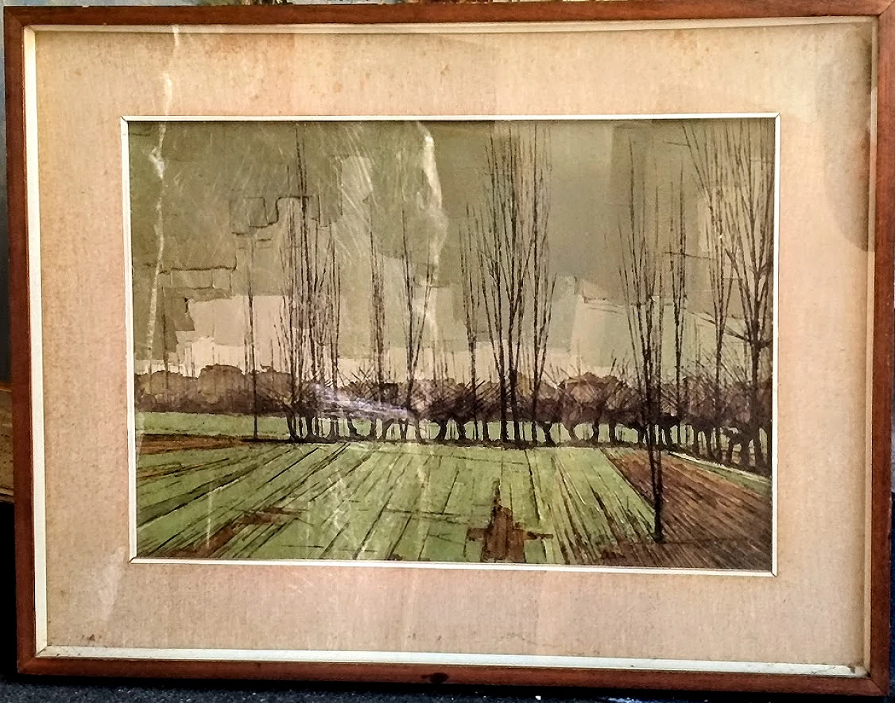 Olio su tela di Renzo Ravazzotti "Prato", anni '60 1