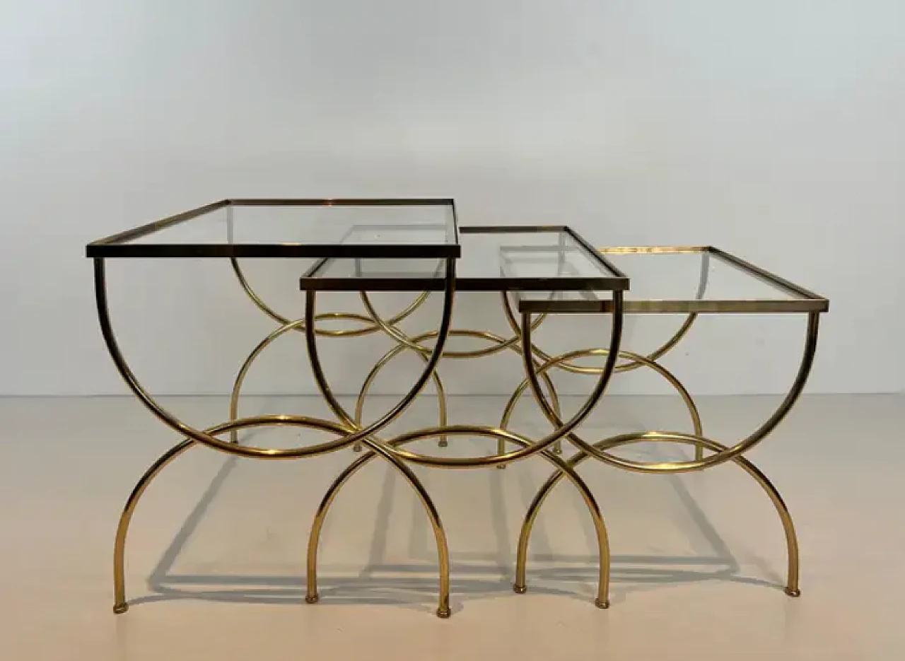 3 Brass coffee tables with arched base, 1940s 2