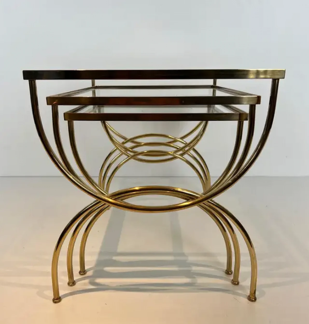 3 Brass coffee tables with arched base, 1940s 4