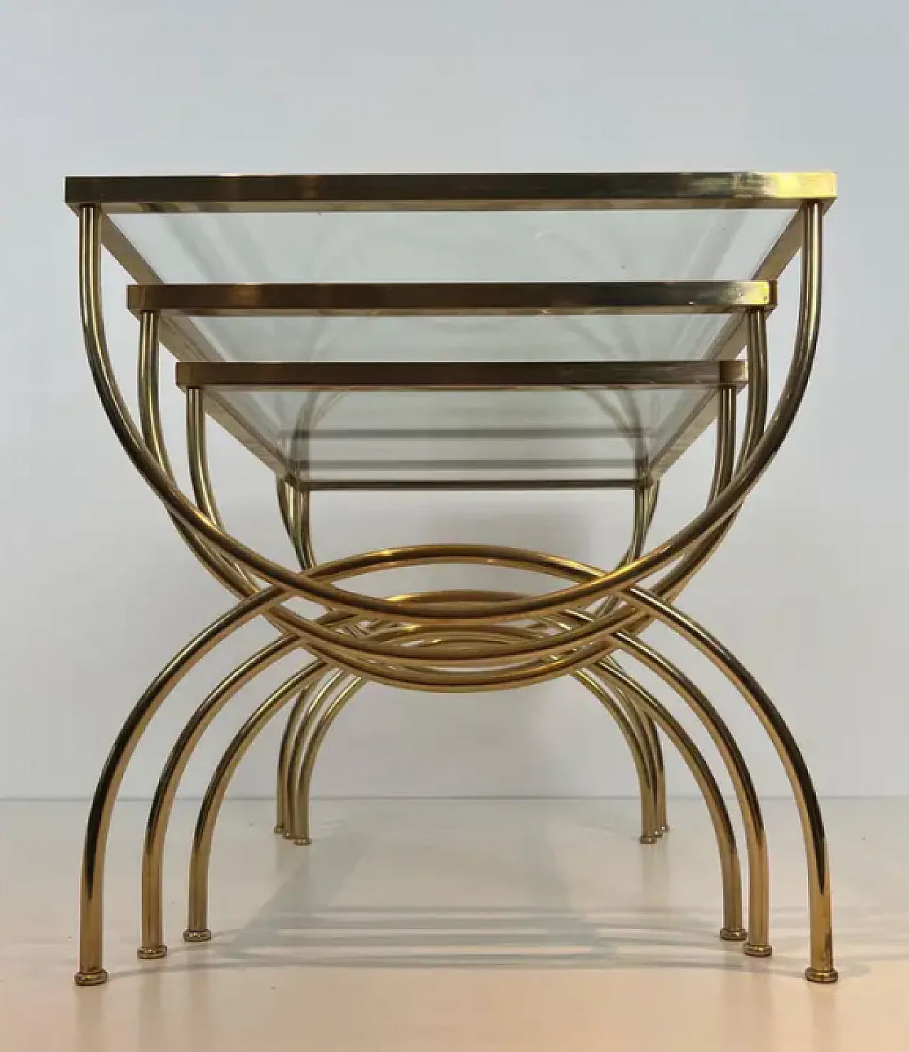 3 Brass coffee tables with arched base, 1940s 5