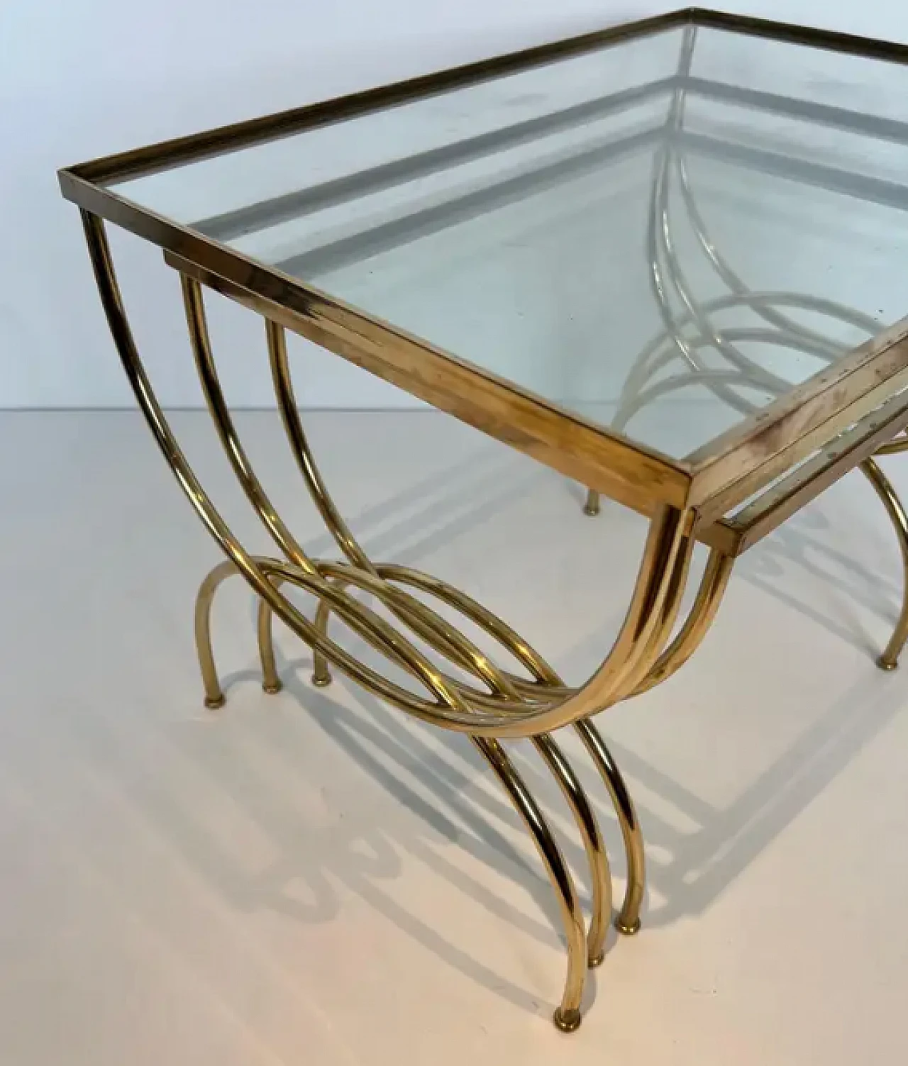 3 Brass coffee tables with arched base, 1940s 6