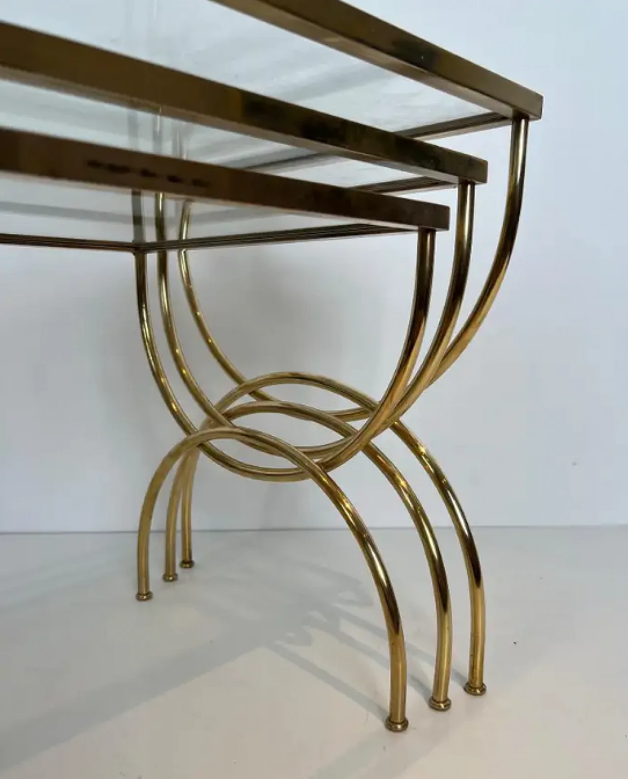 3 Brass coffee tables with arched base, 1940s 8