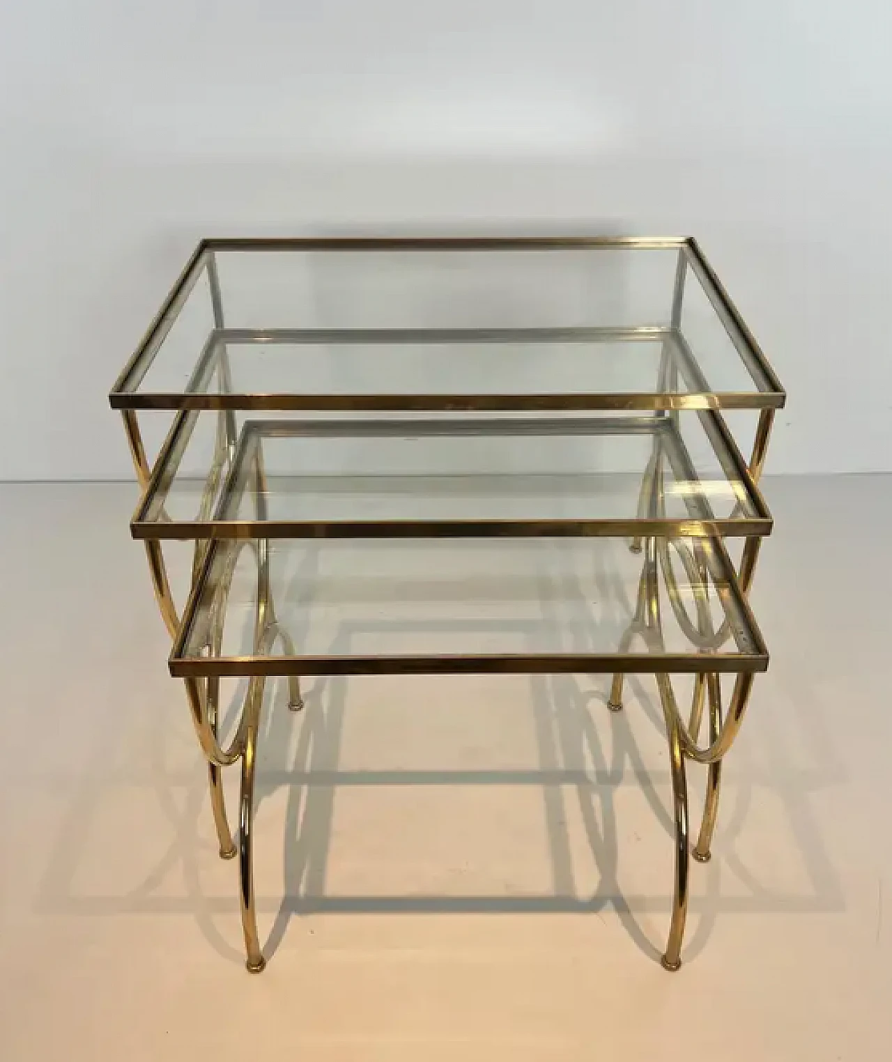 3 Brass coffee tables with arched base, 1940s 13