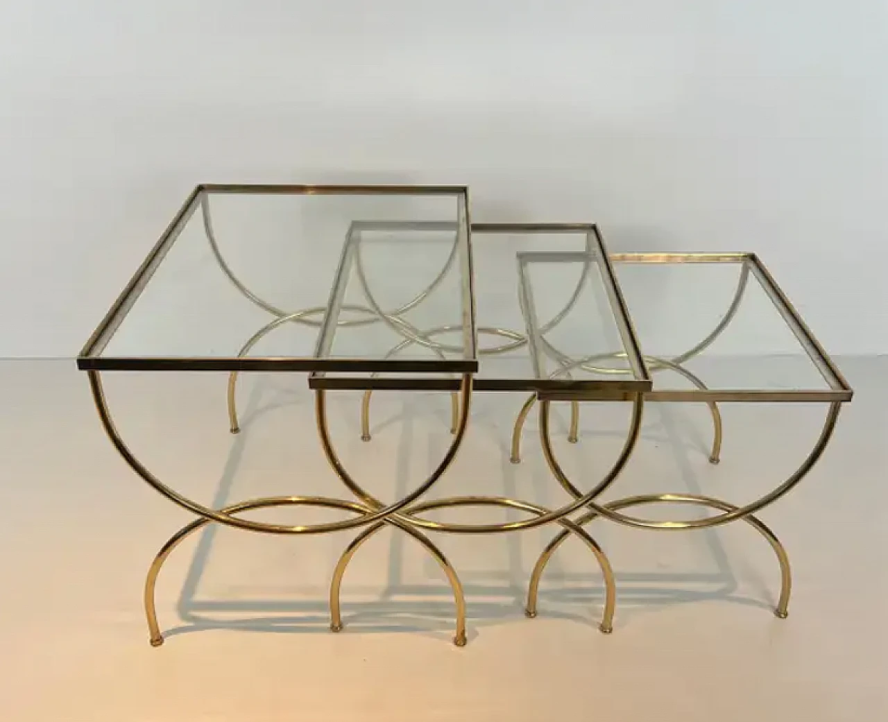 3 Brass coffee tables with arched base, 1940s 14