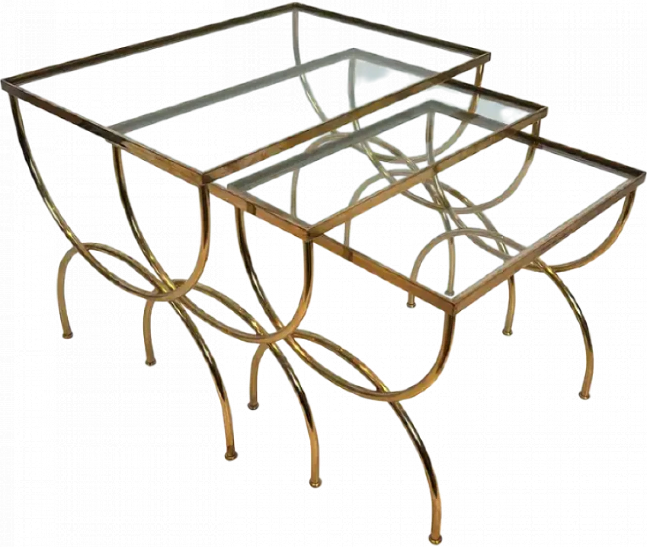 3 Brass coffee tables with arched base, 1940s 15