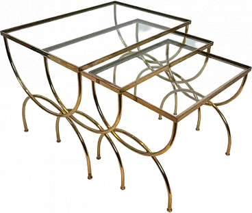 3 Brass coffee tables with arched base, 1940s