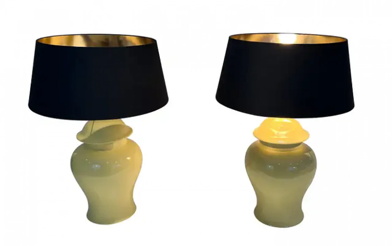 Pair of yellow ceramic table lamps, 1970s 1