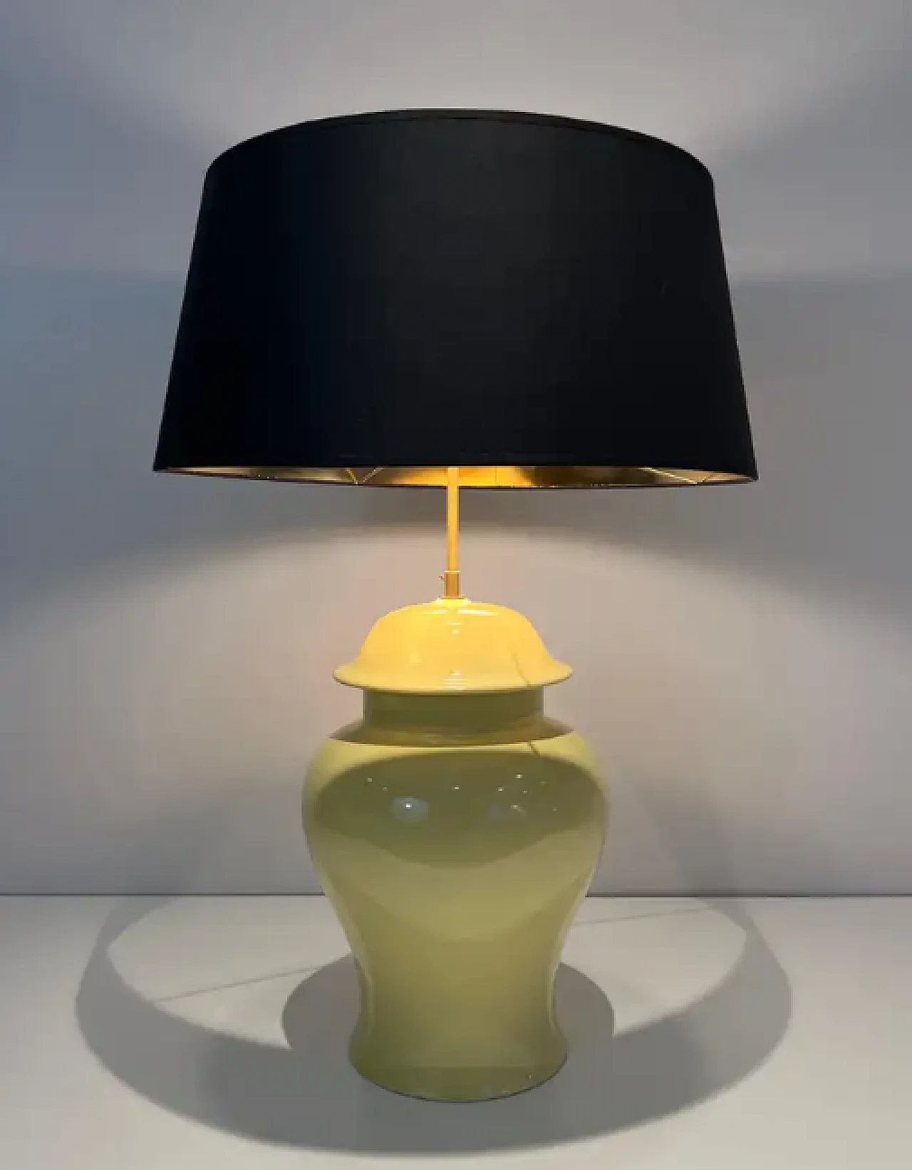 Coppia di lampade da tavolo in ceramica gialla, anni '70 4