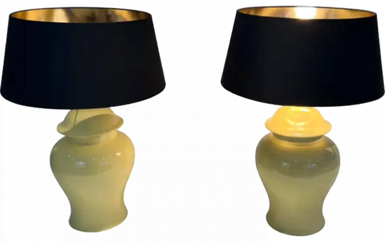 Pair of yellow ceramic table lamps, 1970s 9