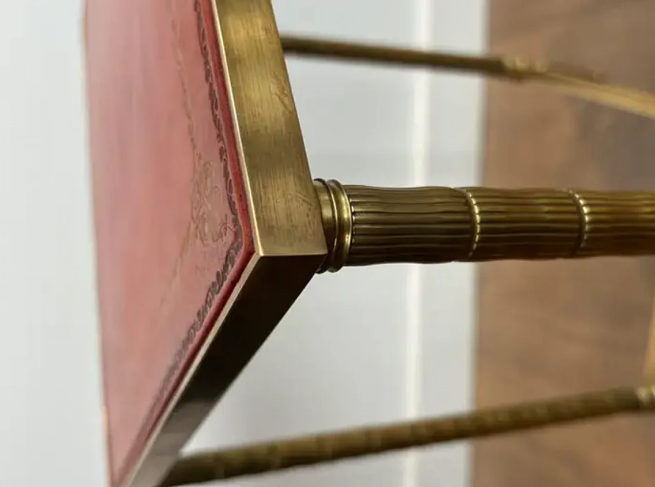 Pair of faux bamboo and brass coffee tables with leather tops, 1940s 7