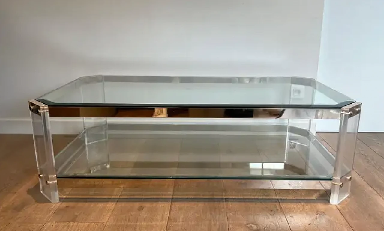 Tavolino poligonale in lucite e cromo di Maison Jansen, anni '70 2