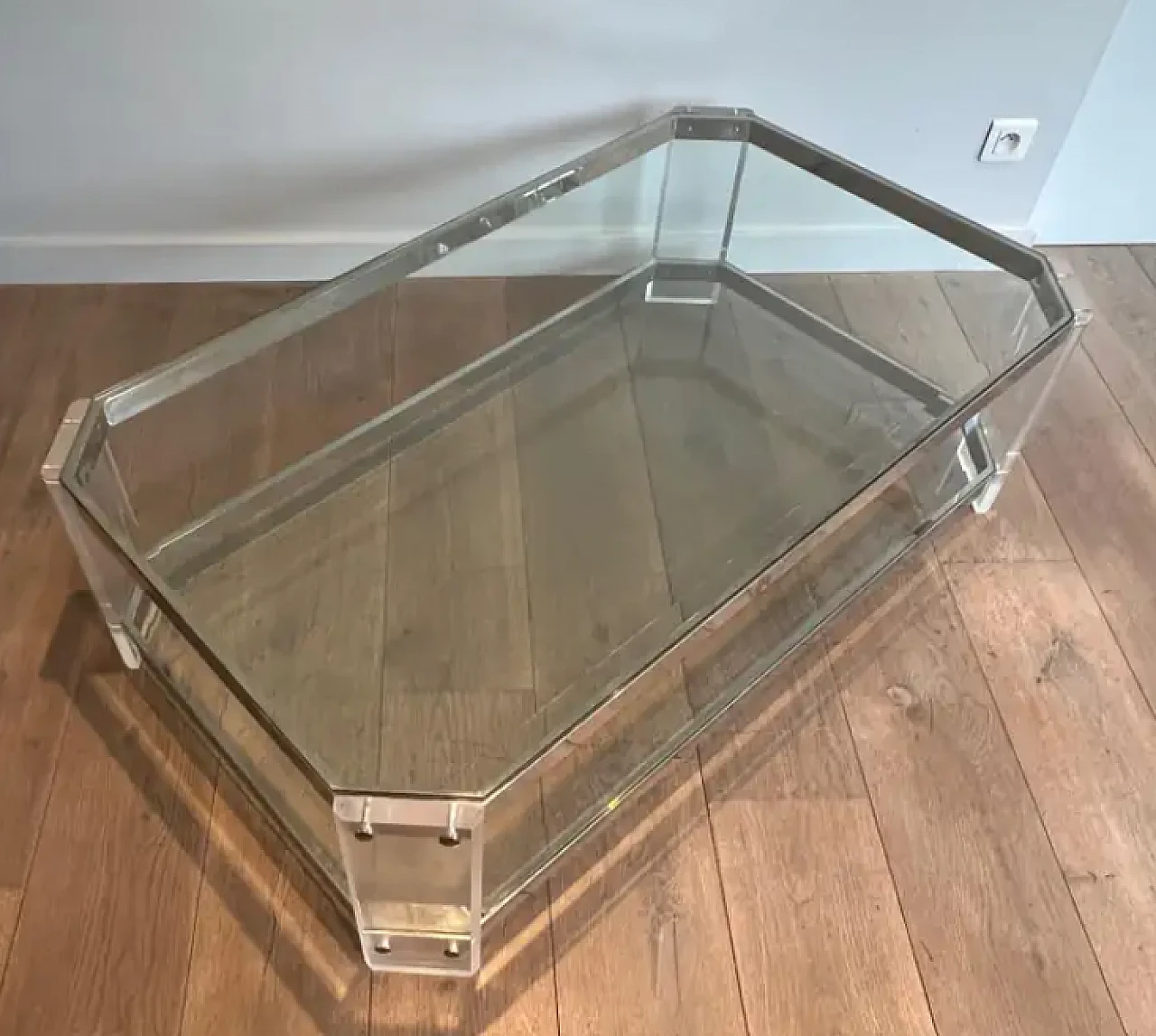 Lucite and chrome polygonal coffee table by Maison Jansen, 1970s 3