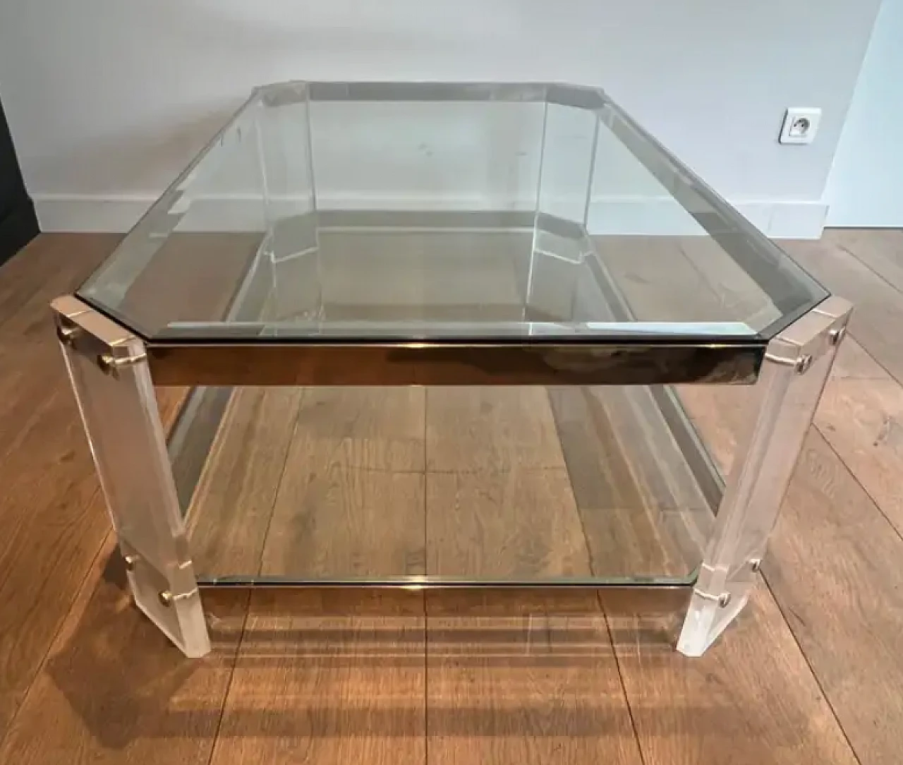 Tavolino poligonale in lucite e cromo di Maison Jansen, anni '70 5