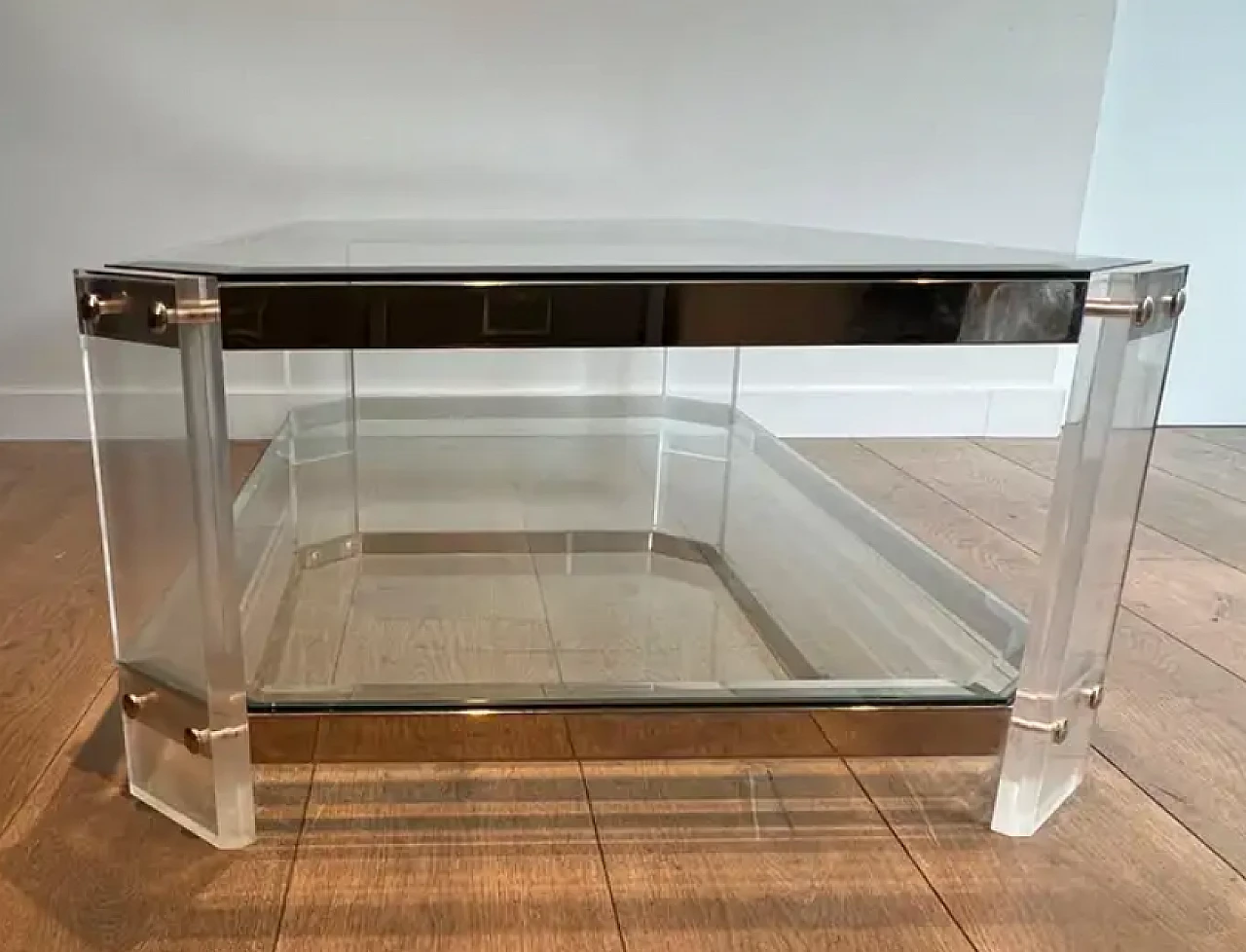 Tavolino poligonale in lucite e cromo di Maison Jansen, anni '70 6