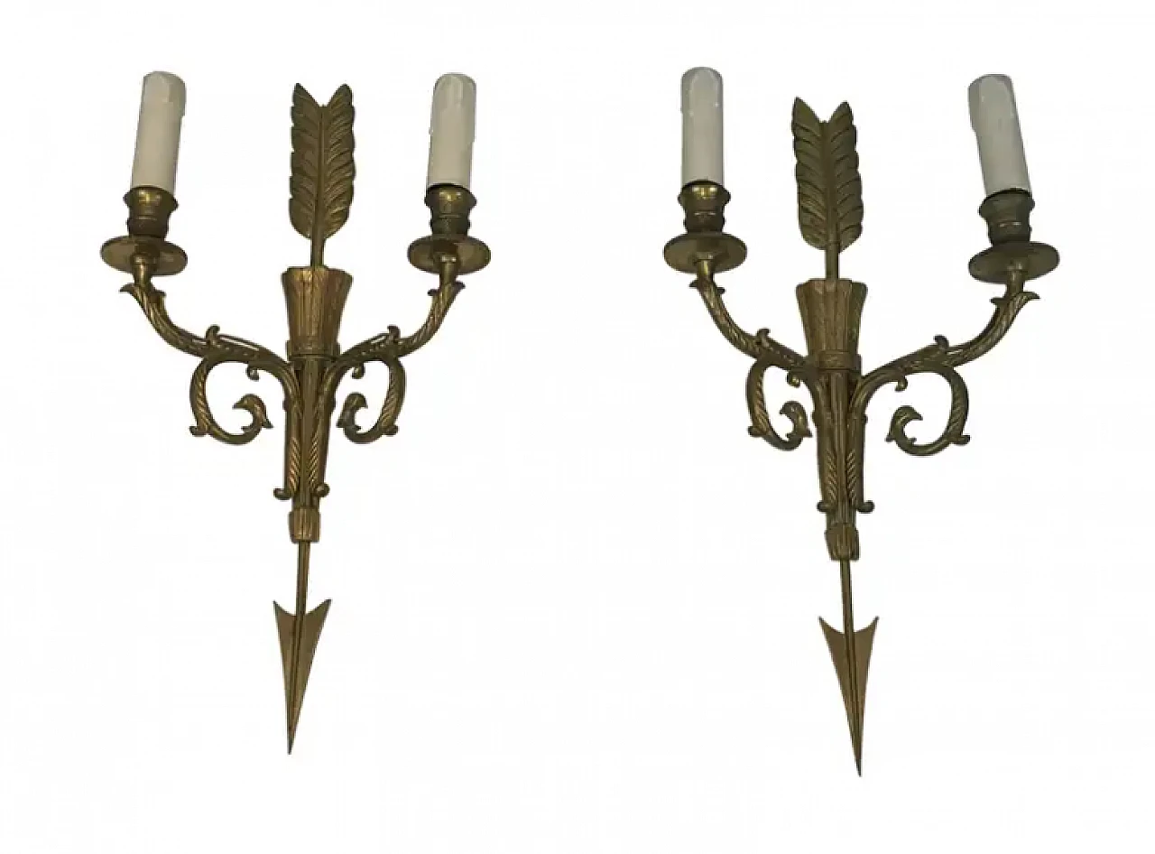 Pair of bronze sconces with quiver, arrow and eagleheads, 1920s 1