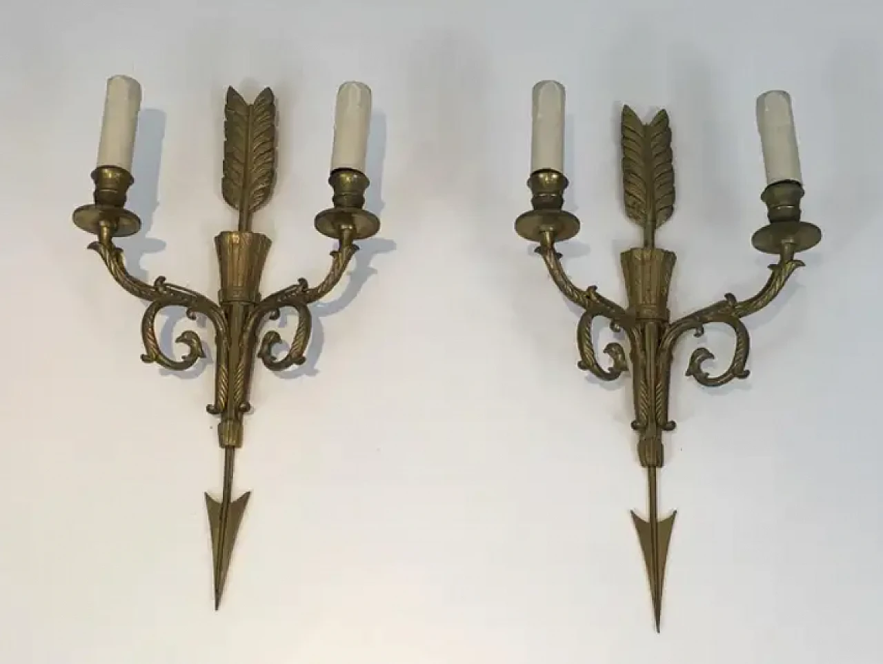 Pair of bronze sconces with quiver, arrow and eagleheads, 1920s 2