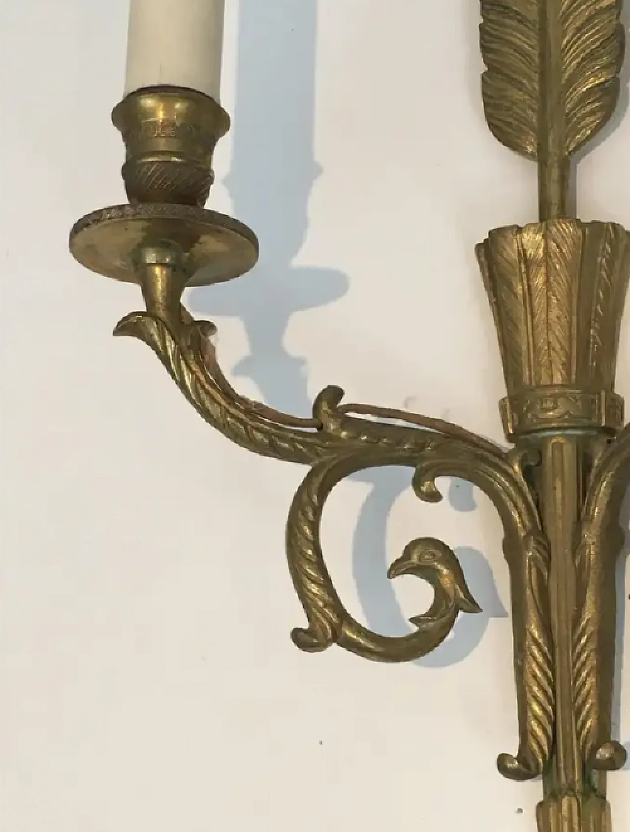 Pair of bronze sconces with quiver, arrow and eagleheads, 1920s 6