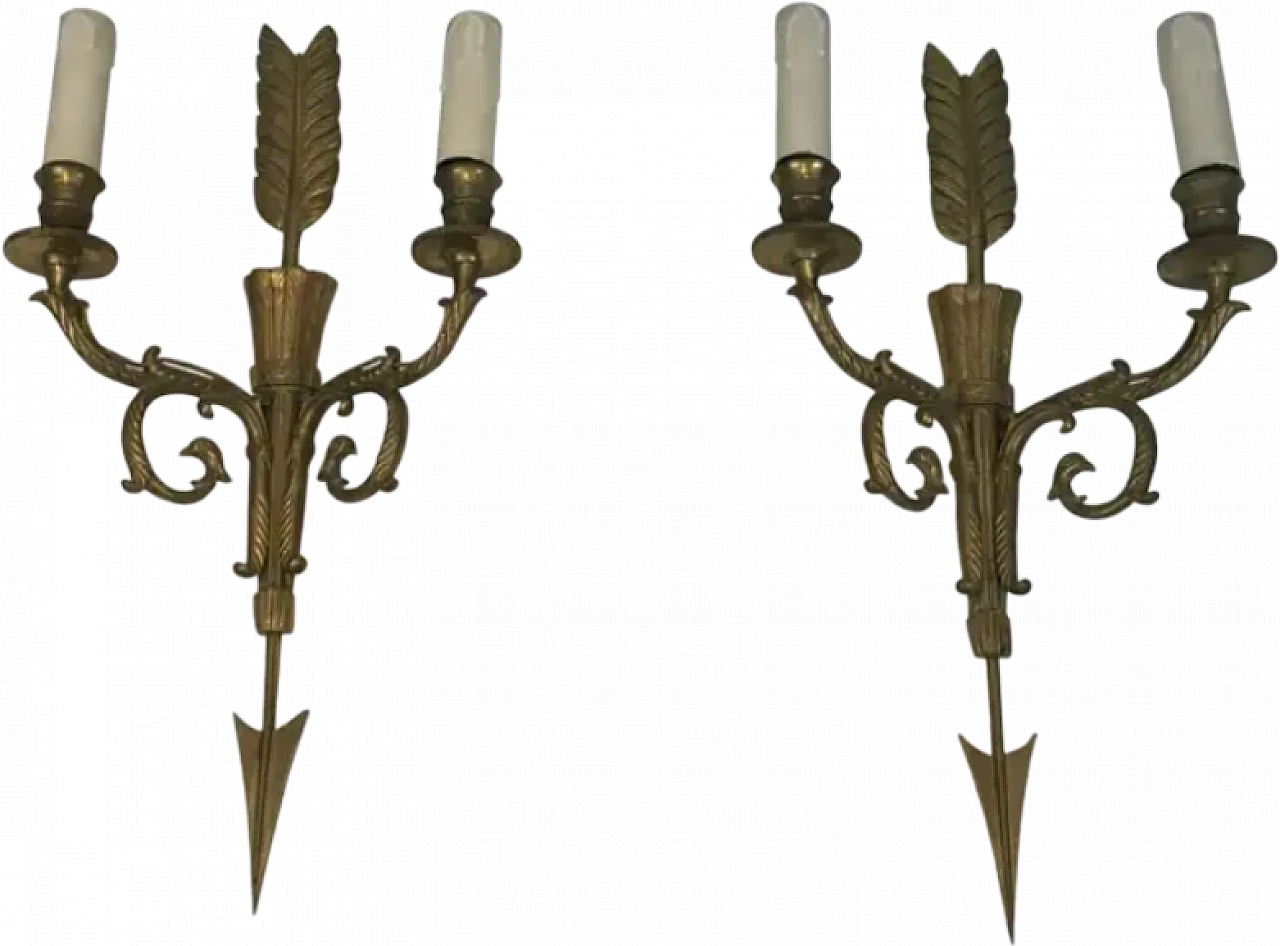 Pair of bronze sconces with quiver, arrow and eagleheads, 1920s 12