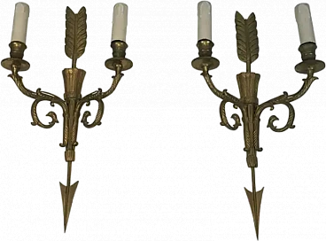 Pair of bronze sconces with quiver, arrow and eagleheads, 1920s