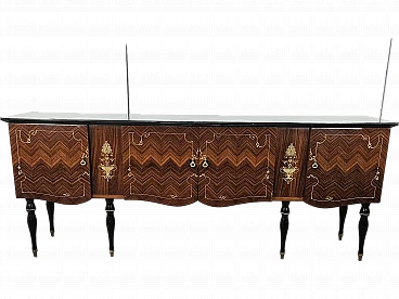 Mid Century sideboard mahogany and maple with glass, 50s