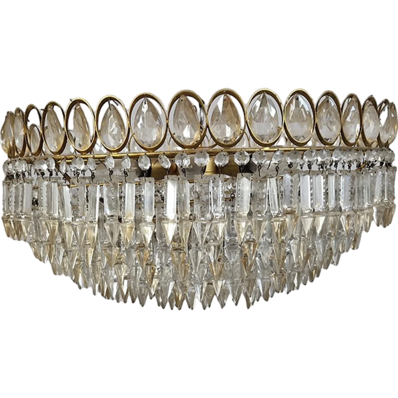 Empire style ceiling lamp in sheet metal, gilt bronze and crystal, '50 8