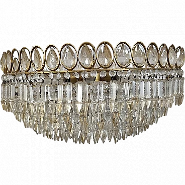 Empire style ceiling lamp in sheet metal, gilt bronze and crystal, '50