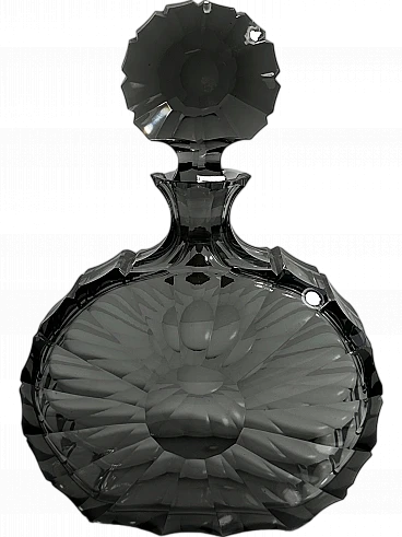 Decanter in vetro cristallo fumé grigio brutalista, anni '60