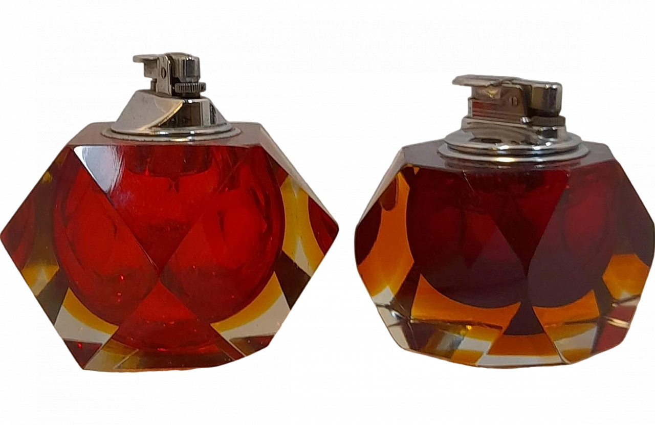 Two multifaceted table lighters in Murano glass, 1960s 45