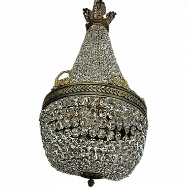 Hot air balloon chandelier in bronze and crystal, late 19th century