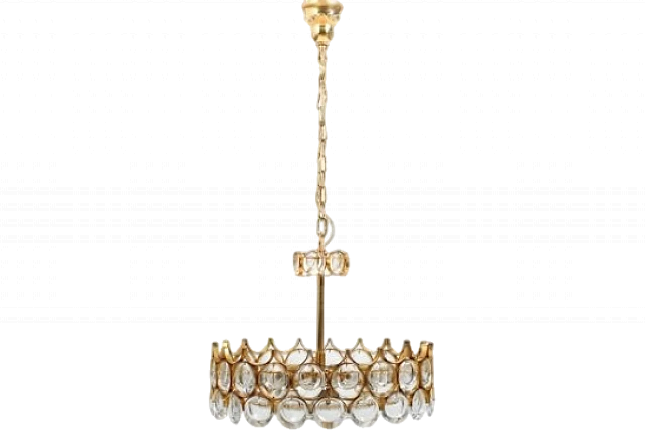 Gilded brass and crystal chandelier by Palwa, 1970s 13