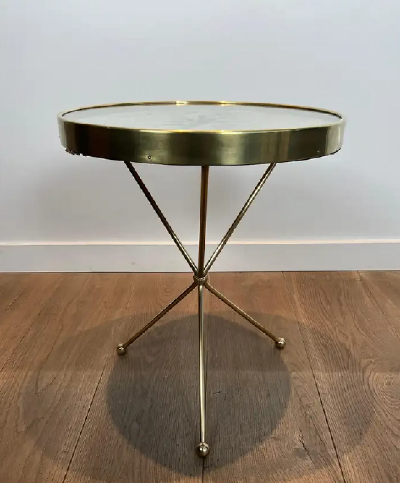 Round brass coffee table Compass style Jacques Adnet, 1940s 3