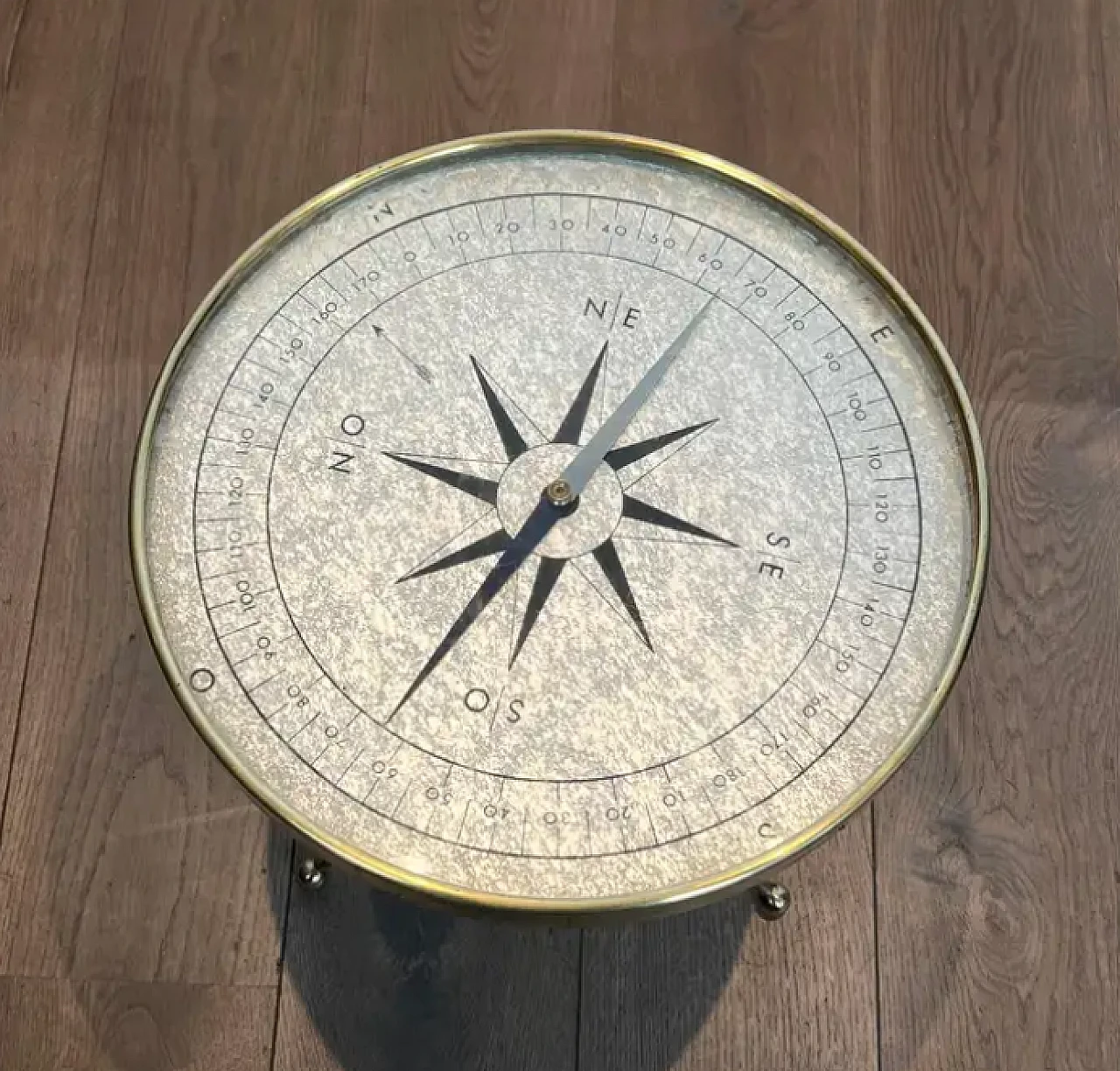 Tavolino rotondo in ottone Compass stile Jacques Adnet, anni '40 5