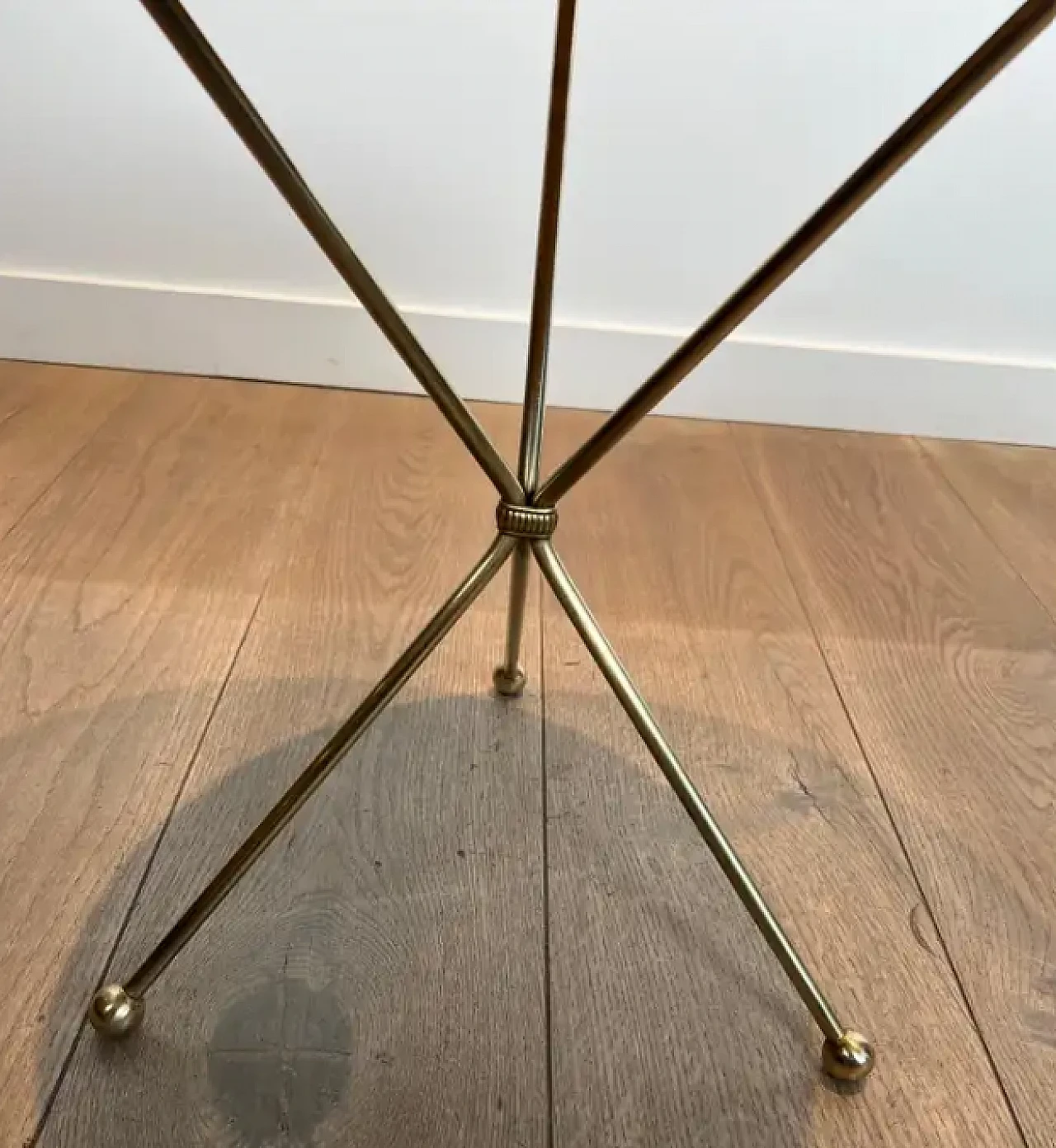 Round brass coffee table Compass style Jacques Adnet, 1940s 7