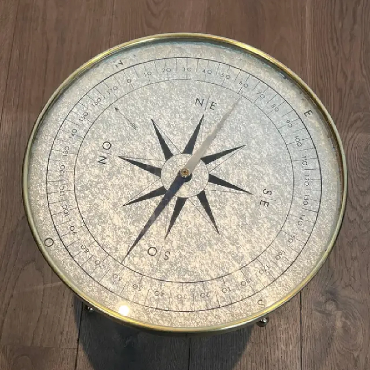 Tavolino rotondo in ottone Compass stile Jacques Adnet, anni '40 9