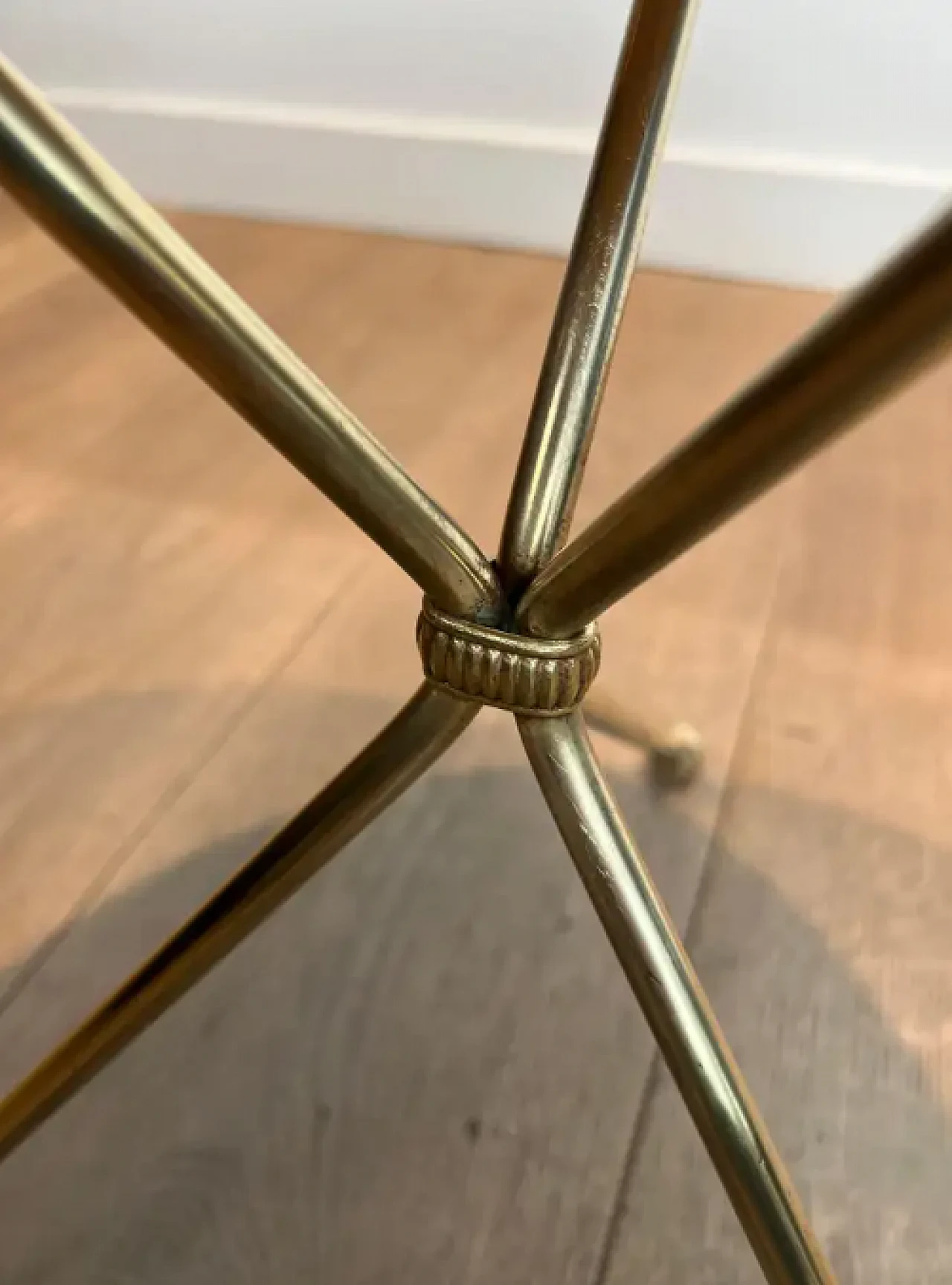 Round brass coffee table Compass style Jacques Adnet, 1940s 10