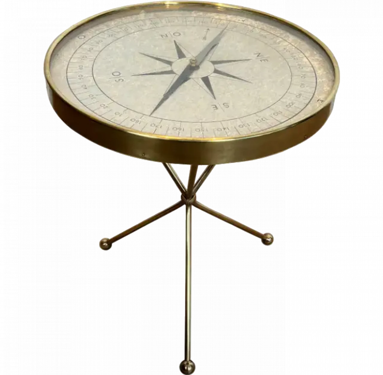 Round brass coffee table Compass style Jacques Adnet, 1940s 11